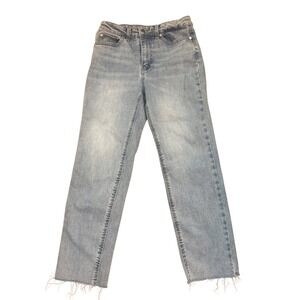 OAT New York High Rise Straight Crop Jeans Raw Hem‎ Light Wash Size 4/27